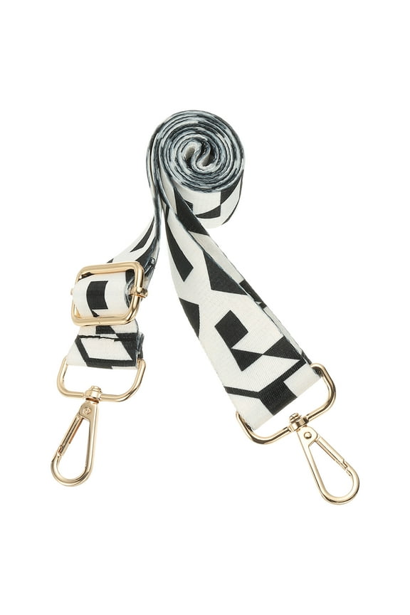 Purse Straps Replacement Crossbody, Purse Strap Crossbody Straps Adjustable Replacement Universal Long Handbag Shoulder Stripe Black White Pattern for Purses, Gold, Geometry