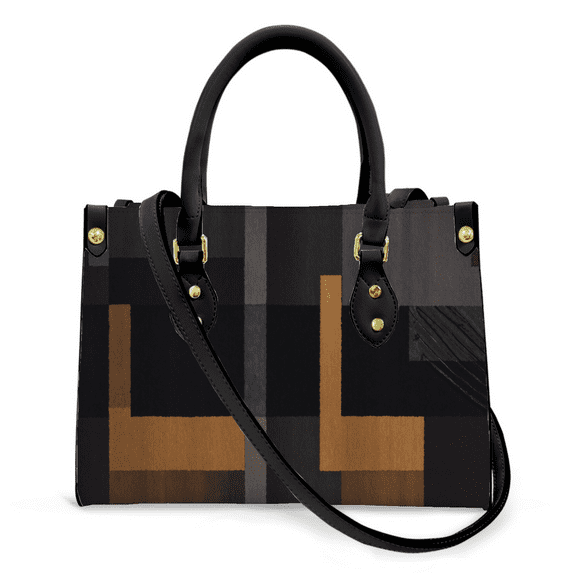 Purse Tote Bag for Women Leather Handbag, Satchel Shoulder Crossbody Top Handle Bags for Work Travel, Abstract geometric neutral tones, BLACK
