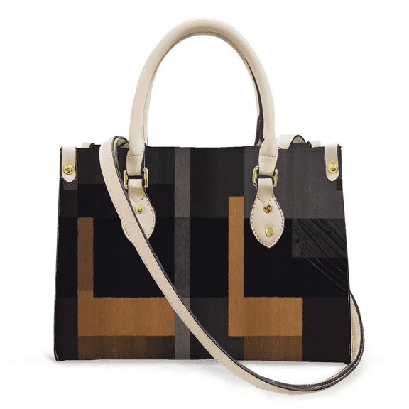 Purse Tote Bag for Women Leather Handbag, Satchel Shoulder Crossbody Top Handle Bags for Work Travel, Abstract geometric neutral tones, WHITE