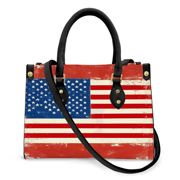 Purse Tote Bag for Women Leather Handbag, Satchel Shoulder Crossbody Top Handle Bags for Work Travel, American flag , BLACK