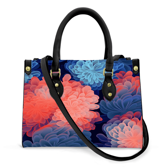 Purse Tote Bag for Women Leather Handbag, Satchel Shoulder Crossbody Top Handle Bags for Work Travel, Bloom, BLACK