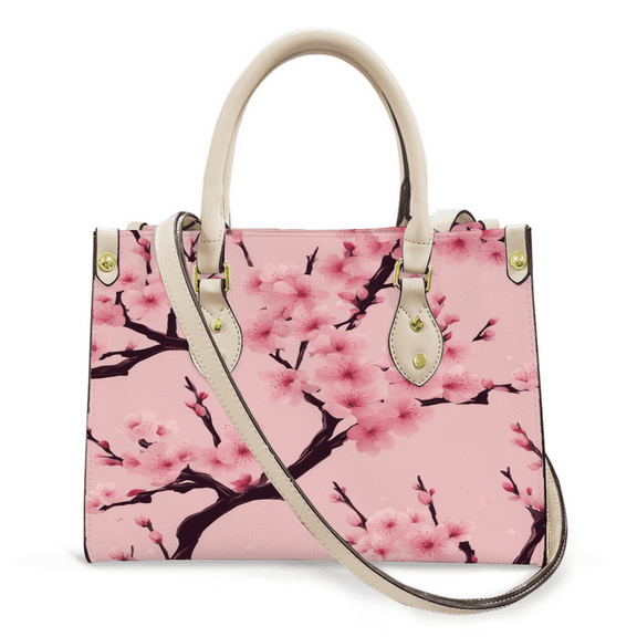 Purse Tote Bag for Women Leather Handbag, Satchel Shoulder Crossbody Top Handle Bags for Work Travel, Cherry Blossom , WHITE