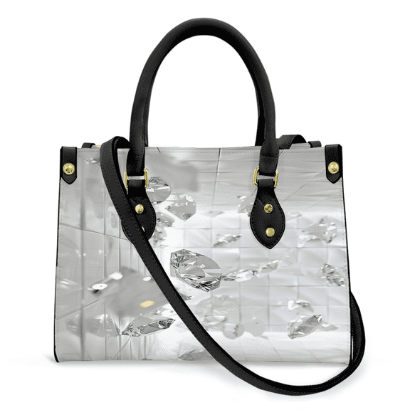 Purse Tote Bag for Women Leather Handbag, Satchel Shoulder Crossbody Top Handle Bags for Work Travel, Clear Diamonds, BLACK