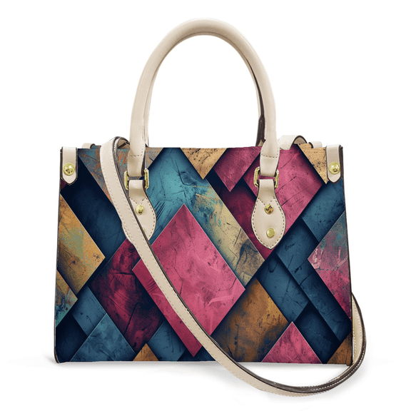 Purse Tote Bag for Women Leather Handbag, Satchel Shoulder Crossbody Top Handle Bags for Work Travel, Colorful Grid, WHITE