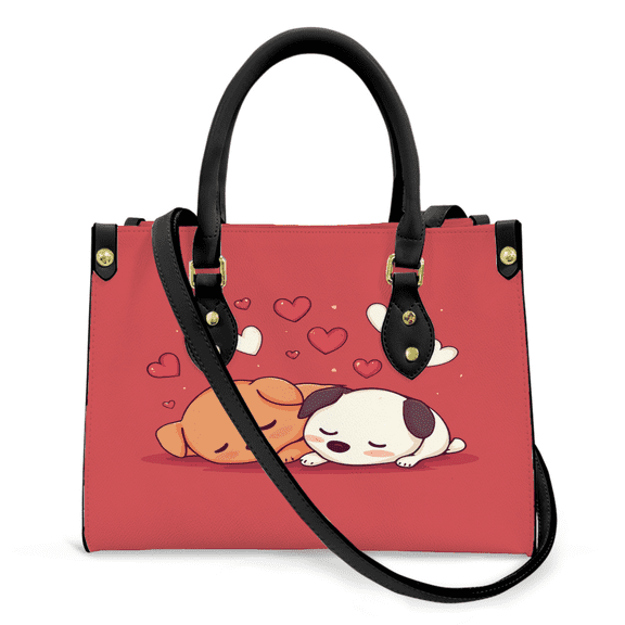Purse Tote Bag for Women Leather Handbag, Satchel Shoulder Crossbody Top Handle Bags for Work Travel, Doggie Couple Valentines , BLACK