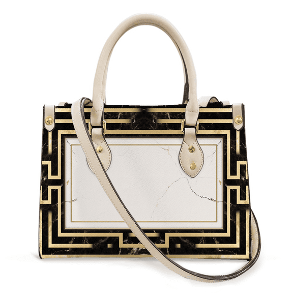 Purse Tote Bag for Women Leather Handbag, Satchel Shoulder Crossbody Top Handle Bags for Work Travel, Elegant gold Classic marble, WHITE