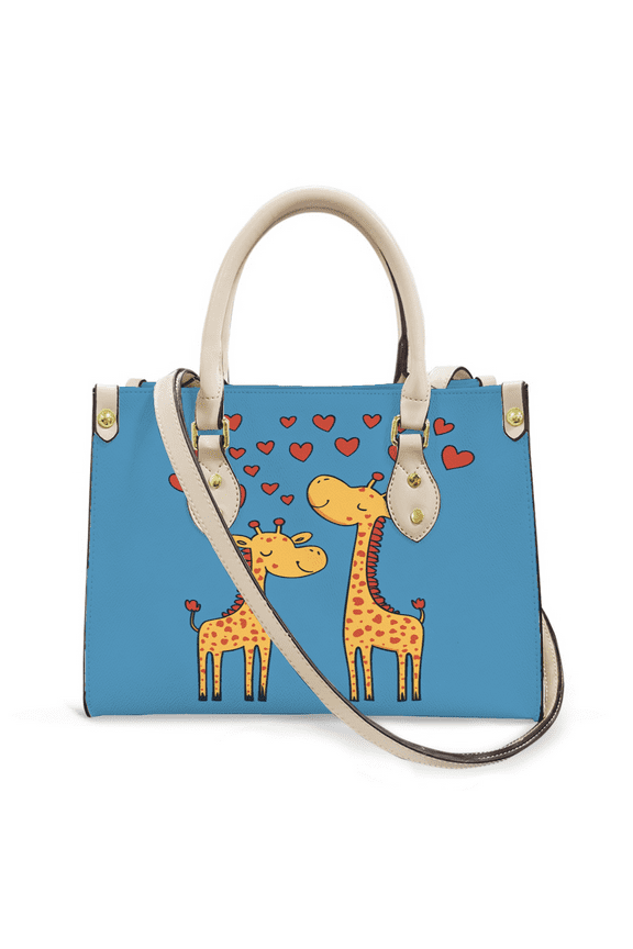 Purse Tote Bag for Women Leather Handbag, Satchel Shoulder Crossbody Top Handle Bags for Work Travel, Giraffe Love Valentines , WHITE