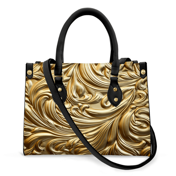 Purse Tote Bag for Women Leather Handbag, Satchel Shoulder Crossbody Top Handle Bags for Work Travel, Gold Metal, BLACK