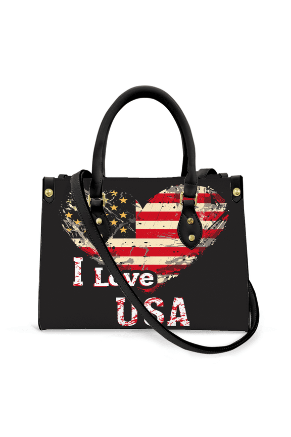 Purse Tote Bag for Women Leather Handbag, Satchel Shoulder Crossbody Top Handle Bags for Work Travel, I Love USA, BLACK