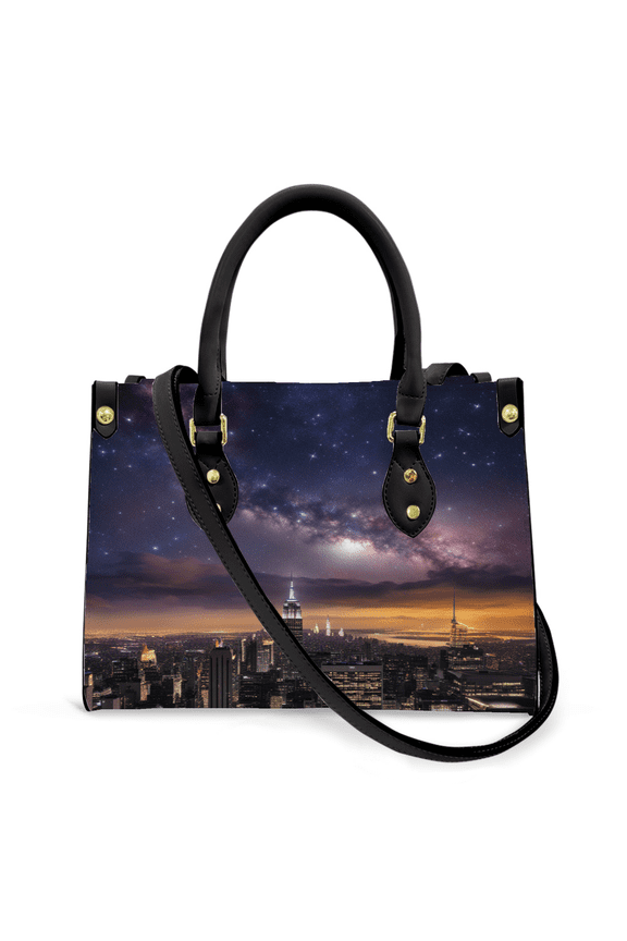 Purse Tote Bag for Women Leather Handbag, Satchel Shoulder Crossbody Top Handle Bags for Work Travel, New York Galaxy , BLACK