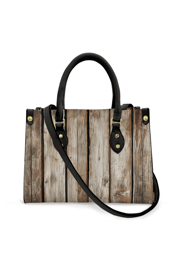 Purse Tote Bag for Women Leather Handbag, Satchel Shoulder Crossbody Top Handle Bags for Work Travel, Old Wooden Board Vintag , BLACK