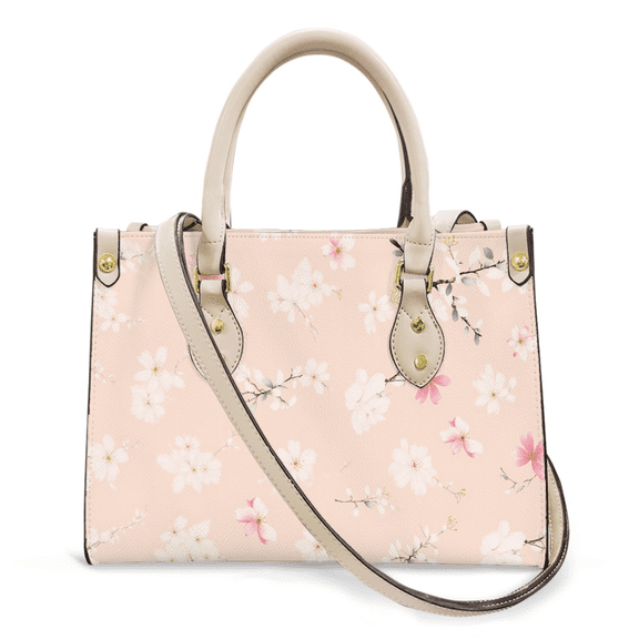 Purse Tote Bag for Women Leather Handbag, Satchel Shoulder Crossbody Top Handle Bags for Work Travel, Peach delicate floral, WHITE