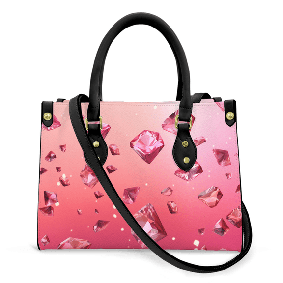 Purse Tote Bag for Women Leather Handbag, Satchel Shoulder Crossbody Top Handle Bags for Work Travel, Pink Crystal, BLACK