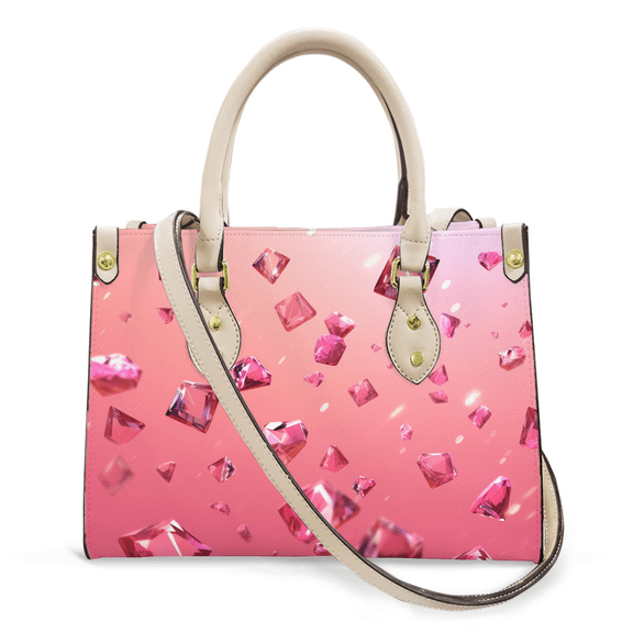 Purse Tote Bag for Women Leather Handbag, Satchel Shoulder Crossbody Top Handle Bags for Work Travel, Pink Diamonds Fallen, WHITE