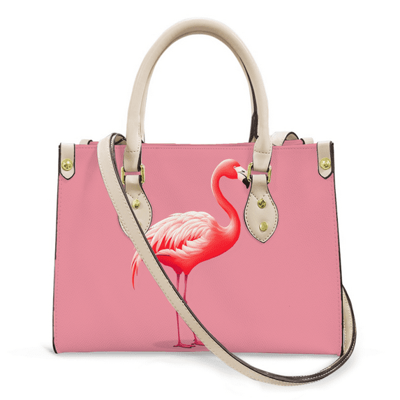 Purse Tote Bag for Women Leather Handbag, Satchel Shoulder Crossbody Top Handle Bags for Work Travel, Pink Flamingo Standing, WHITE