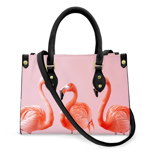 Purse Tote Bag for Women Leather Handbag, Satchel Shoulder Crossbody Top Handle Bags for Work Travel, Pink Flamingos, BLACK