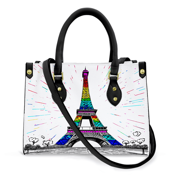 Purse Tote Bag for Women Leather Handbag, Satchel Shoulder Crossbody Top Handle Bags for Work Travel, Pride Eiffel Tower, BLACK