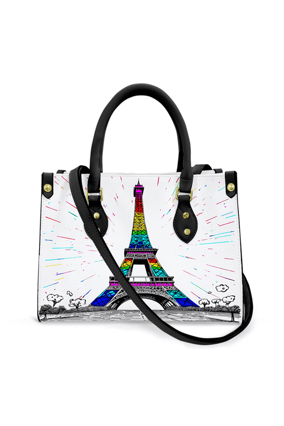 Purse Tote Bag for Women Leather Handbag, Satchel Shoulder Crossbody Top Handle Bags for Work Travel, Pride Eiffel Tower, BLACK
