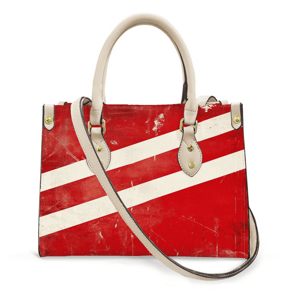 Purse Tote Bag for Women Leather Handbag, Satchel Shoulder Crossbody Top Handle Bags for Work Travel, Red White Strip, WHITE