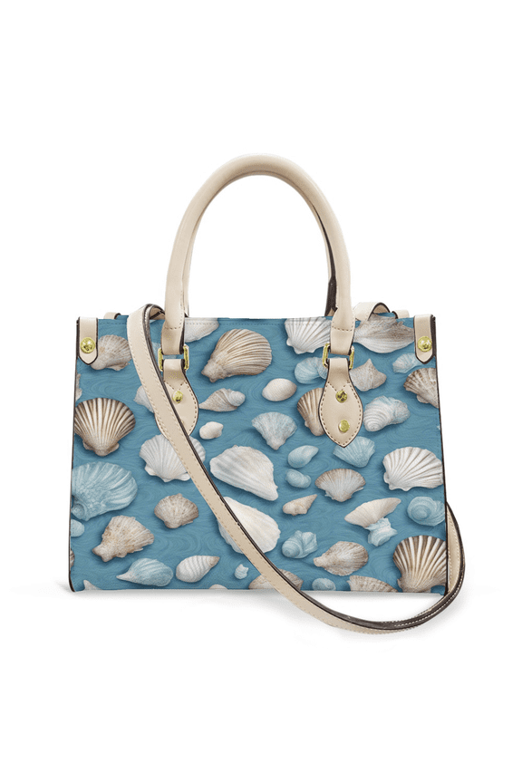 Purse Tote Bag for Women Leather Handbag, Satchel Shoulder Crossbody Top Handle Bags for Work Travel, Seashell Blue Ocean, WHITE
