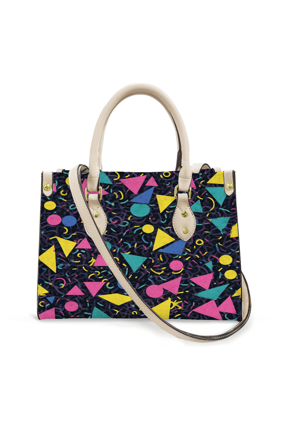 Purse Tote Bag for Women Leather Handbag, Satchel Shoulder Crossbody Top Handle Bags for Work Travel, Triangle colorful, WHITE