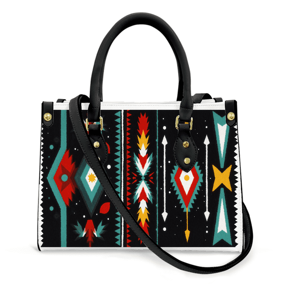 Purse Tote Bag for Women Leather Handbag, Satchel Shoulder Crossbody Top Handle Bags for Work Travel, Vibrant Native, BLACK