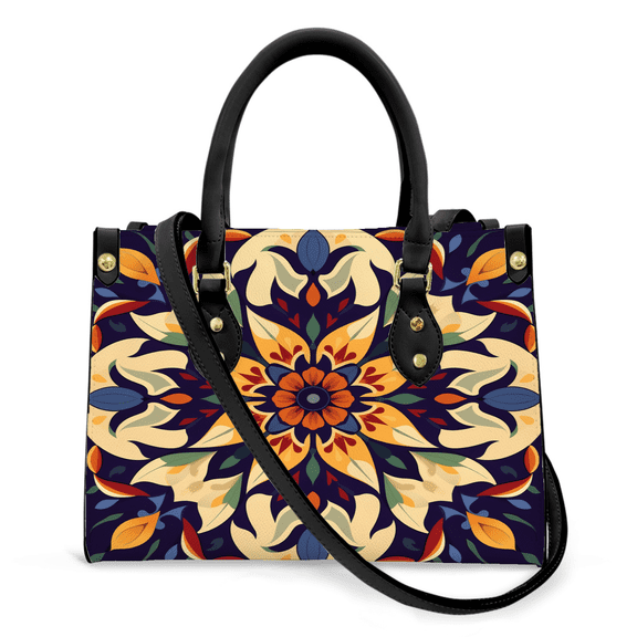 Purse Tote Bag for Women Leather Handbag, Satchel Shoulder Crossbody Top Handle Bags for Work Travel, Vintage Tile, BLACK