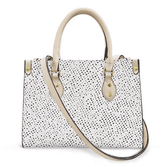 Purse Tote Bag for Women Leather Handbag, Satchel Shoulder Crossbody Top Handle Bags for Work Travel, black and white halftone dots , WHITE