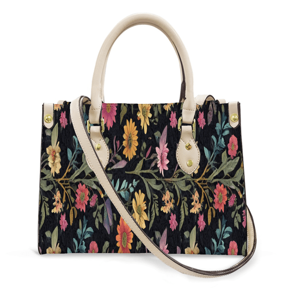 Purse Tote Bag for Women Leather Handbag, Satchel Shoulder Crossbody Top Handle Bags for Work Travel, Floral White, WHITE