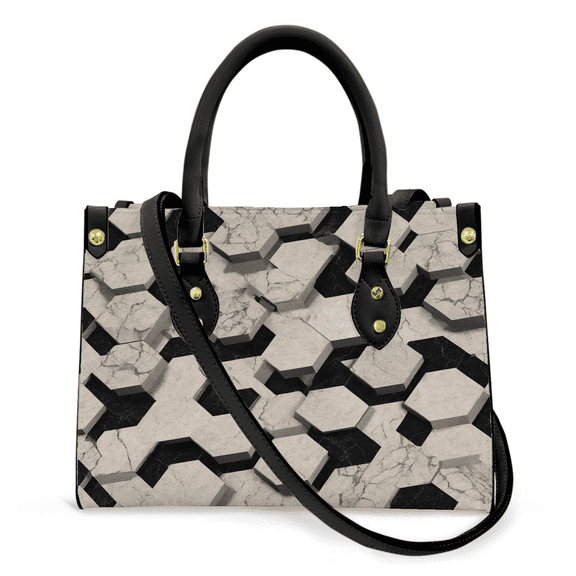 Purse Tote Bag for Women Leather Handbag, Satchel Shoulder Crossbody Top Handle Bags for Work Travel, hexagonal in 3d, BLACK