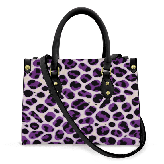 Purse Tote Bag for Women Leather Handbag, Satchel Shoulder Crossbody Top Handle Bags for Work Travel, leopard purple black spots, BLACK