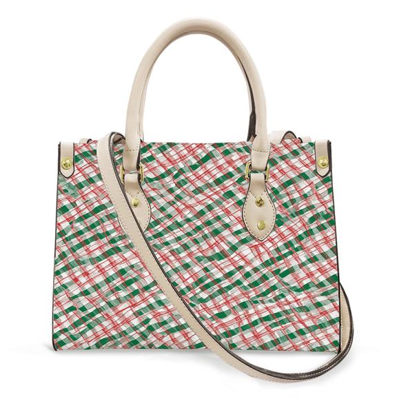 Purse Tote Bag for Women Leather Handbag, Satchel Shoulder Crossbody Top Handle Bags for Work Travel, red and green plaid, WHITE