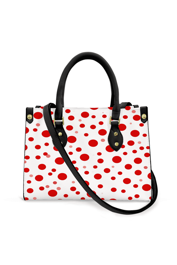 Purse Tote Bag for Women Leather Handbag, Satchel Shoulder Crossbody Top Handle Bags for Work Travel, red and pink polka dots, BLACK