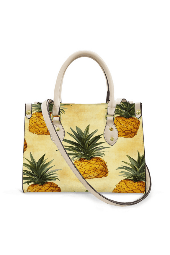 Purse Tote Bag for Women Leather Handbag, Satchel Shoulder Crossbody Top Handle Bags for Work Travel, vintage pineapple, WHITE