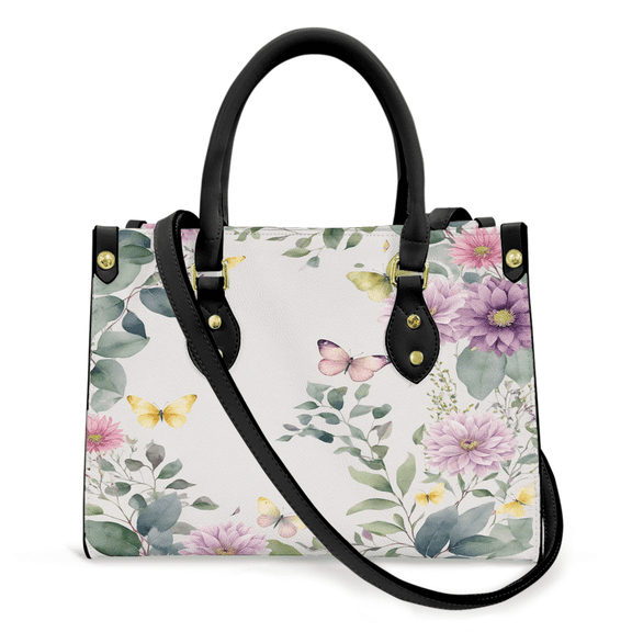 Purse Tote Bag for Women Leather Handbag, Satchel Shoulder Crossbody Top Handle Bags for Work Travel, watercolor floral, BLACK