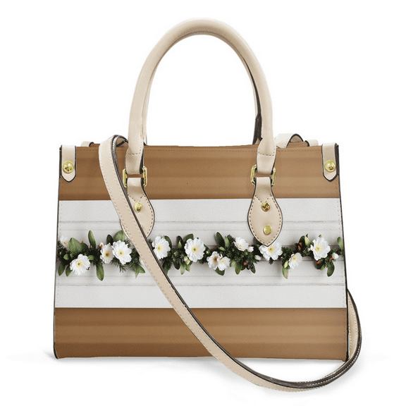 Purse Tote Bag for Women Leather Handbag, Satchel Shoulder Crossbody Top Handle Bags for Work Travel, white flower garland, WHITE