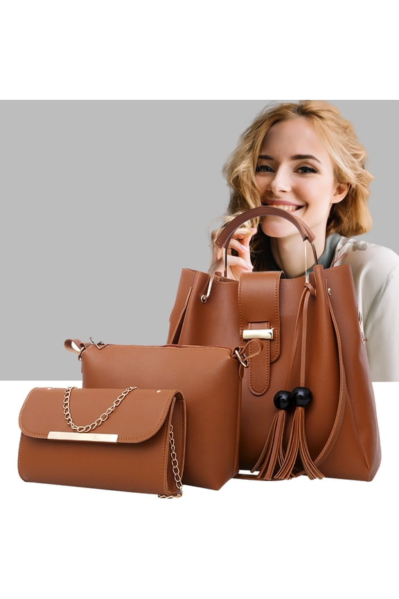 Purse and Wallet Set,3 In 1 Tote Bag for Women,Women's Shoulder Bags Fringe Bags 3-Piece Wallets,3 in 1 Convertible Backpack for Ladies Shoulder Bags Satchel Bags,PU Leather,with Wallet(Brown)