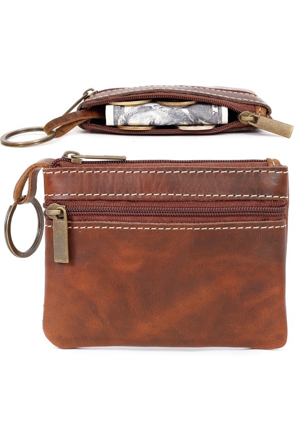 Purse for Men, Pouch for Men,Genuine Mens Tray Purses Purse Change Wallet Key Holder Pouch (Cognac Brown)