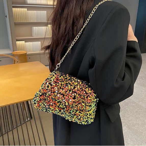 Purse for Women Shiny Sequin Glitter Evening Hand Bags Shoulder Bags for Women (Gold One Size)