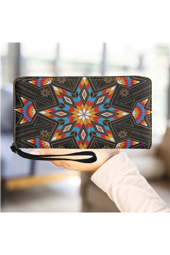 Purse for Women Tribal Design Multifunction Card Holder Small Girls Mobile Bag Leather Women's Wallets Portable Cluth Cash Bags
