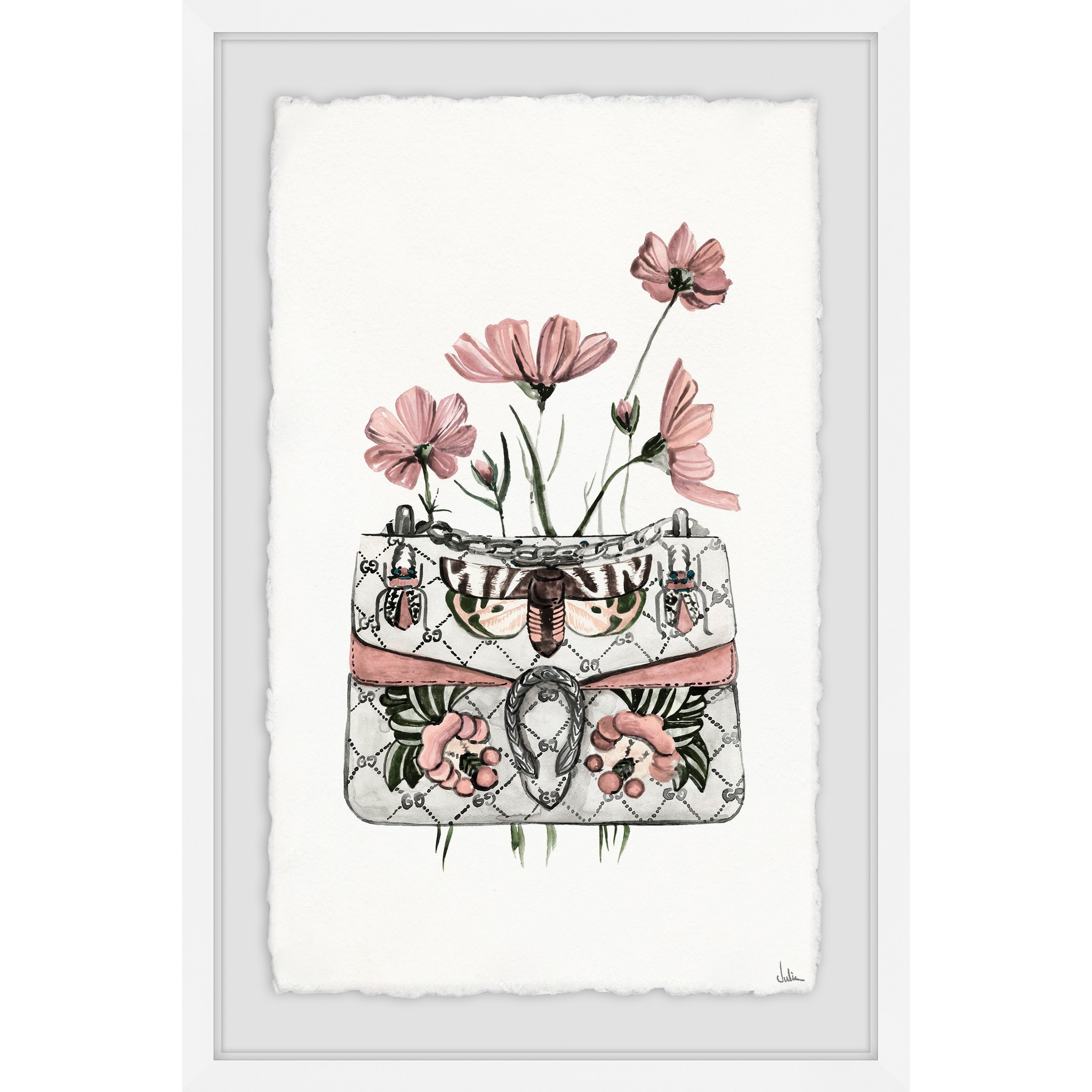 Purse with Pink Flowers Framed Painting Print