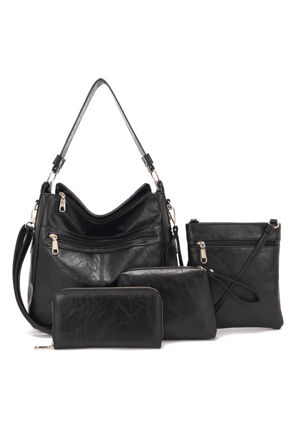 Purses For Women Handbags And Wallet Set Large Hobo Crossbody Bag Ladies Purse Totes 4 PCS Black A101