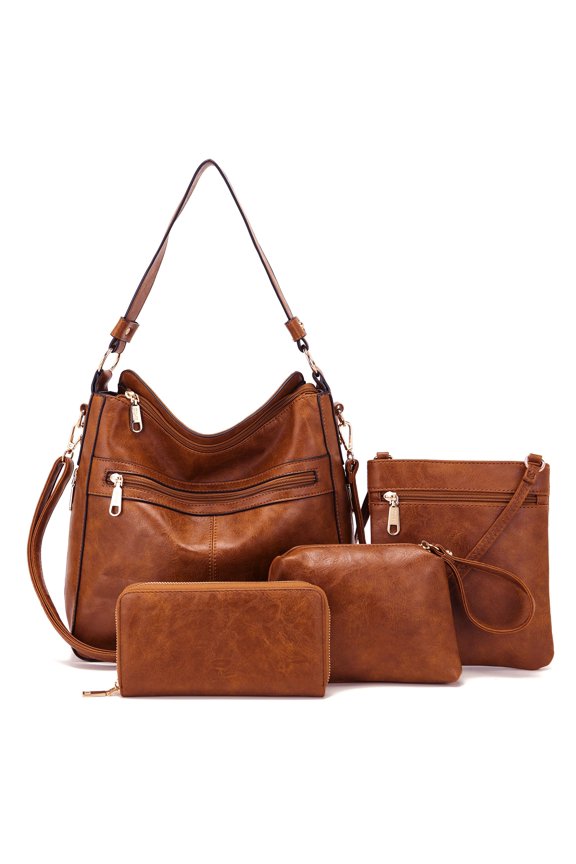 Purses For Women Handbags And Wallet Set Large Hobo Crossbody Bag Ladies Purse Totes 4 PCS Brown A101