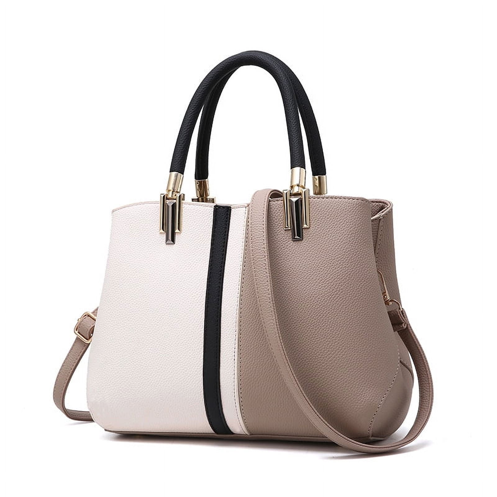 Purses and Handbags for Women Fashion Colorblock Zipper Top Handle Bags Leather Satchel Totes Work Shoulder Bag