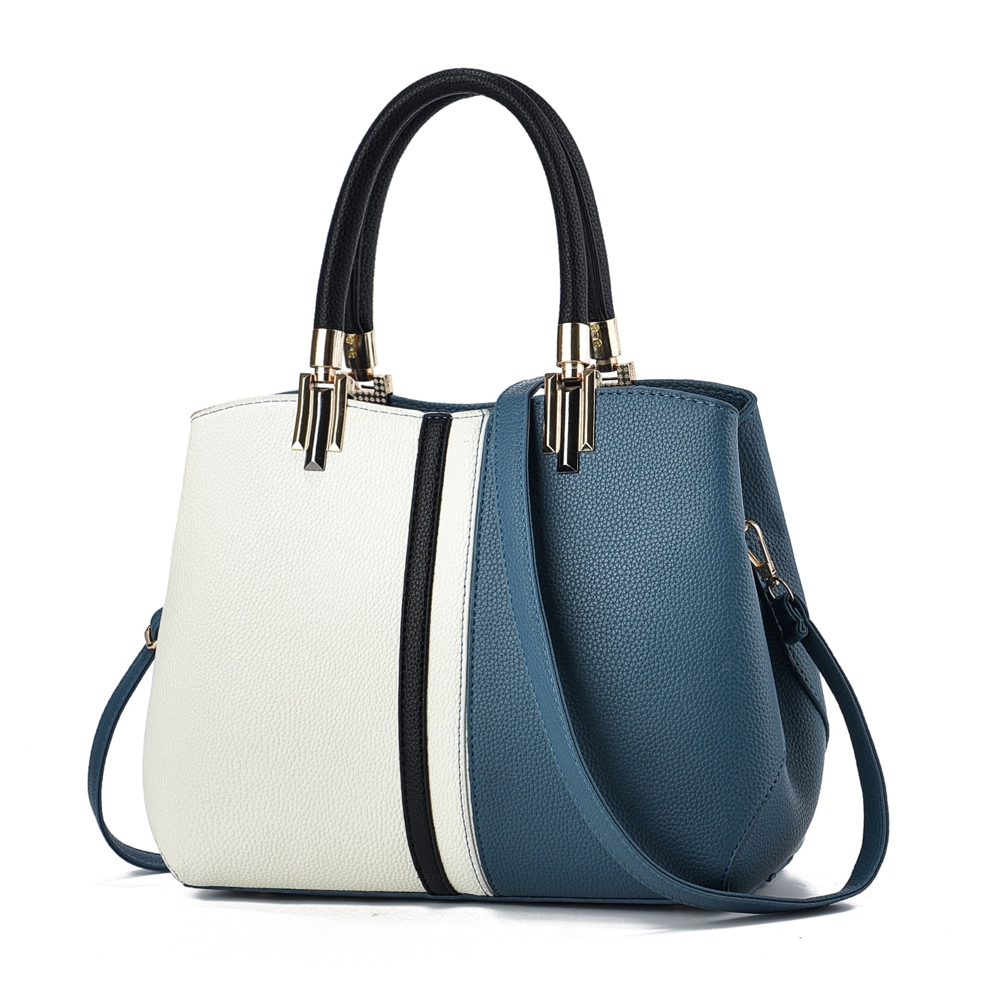 Purses and Handbags for Women Fashion Colorblock Zipper Top Handle Bags Leather Satchel Totes Work Shoulder Bag
