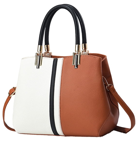 Purses and Handbags for Women Fashion Colorblock Zipper Top Handle Bags Leather Satchel Totes Work Shoulder Bag