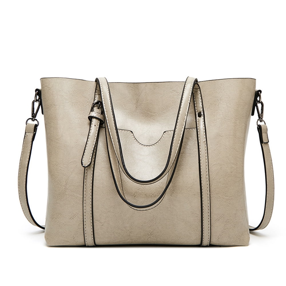 Ladies Bags for Women Fashion Tote Bag Leisure Handbags Women's Bag PU  Leather Shoulder Bag-Light Grey