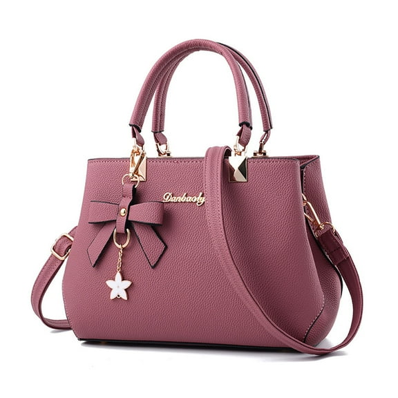 Purses and Handbags for Women Fashion Ladies PU Leather Top Handle Satchel Shoulder Tote Bags Plum Bow Crossbody Bag