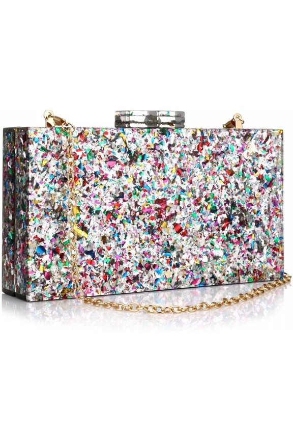 Purses and Handbags for Women Multicolor Perspex Geometric Patterns Box Clutch Banquet Evening Crossbody Handbag