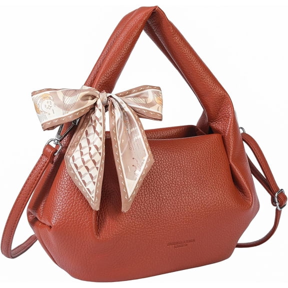 Purses and Handbags for Women Trendy Dumpling Cloud Bag Hobo Handbag Brown Pebbled Leather body Bags For Women Tote Bag With Geometric Scarf